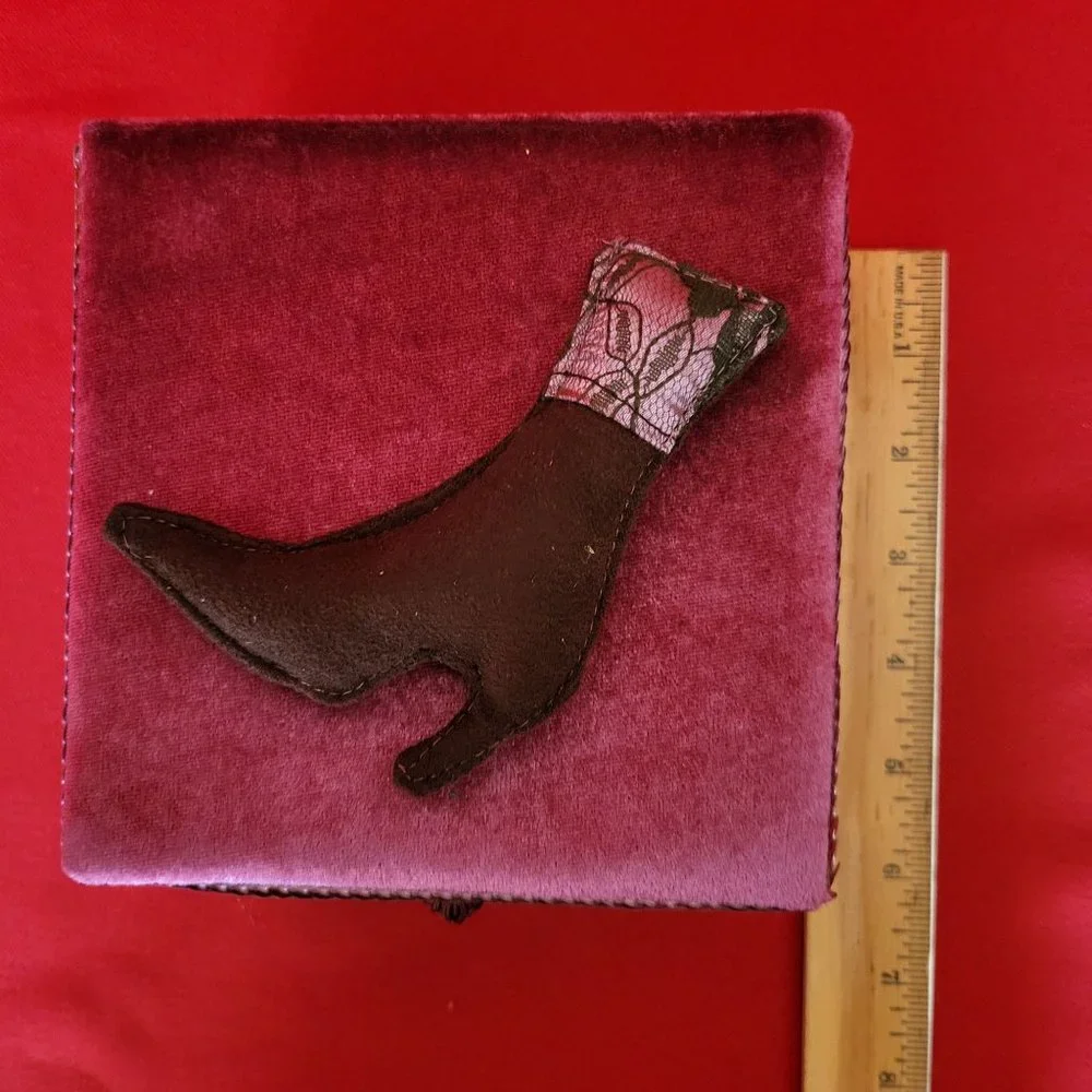 Dept 52 Sewing Box Red Velvet Square and Hat Shape Set of 2 Holiday Time